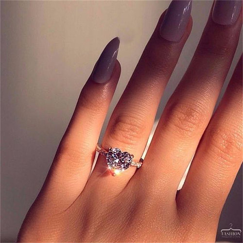 anillos de compromiso de corazón de diamantes de lujo para mujer