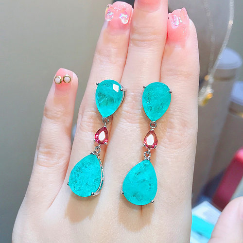 Simple Emerald and Blue Paraíba Earrings for Women