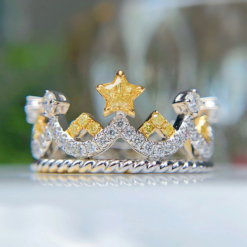 linda coroa de platina com anéis de moda citrino para mulheres