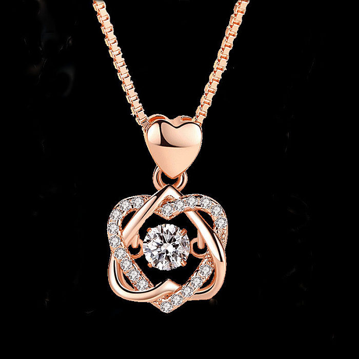collares de corazón de oro rosa chapados en plata de lujo con diamantes para mujer