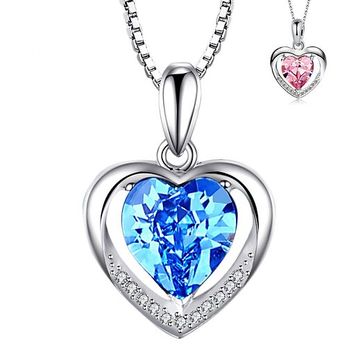 luxury sapphire heart silver plated necklaces for women