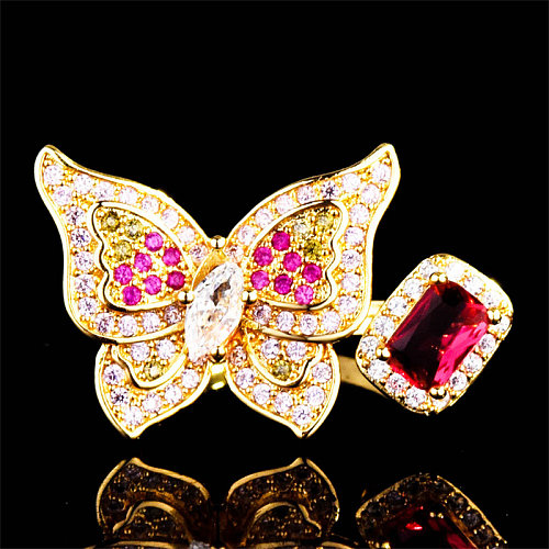 Anillos ajustables mariposa oro 18k con rubí para mujer