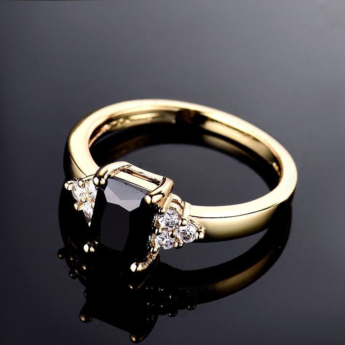 anéis quadrados de ouro turmalina preta para mulheres