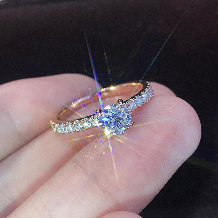 anillos de boda simples plateados con diamantes para mujer