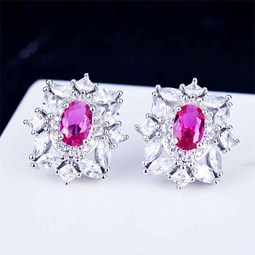hermosos aretes de diamantes de rubí de moda para mujer