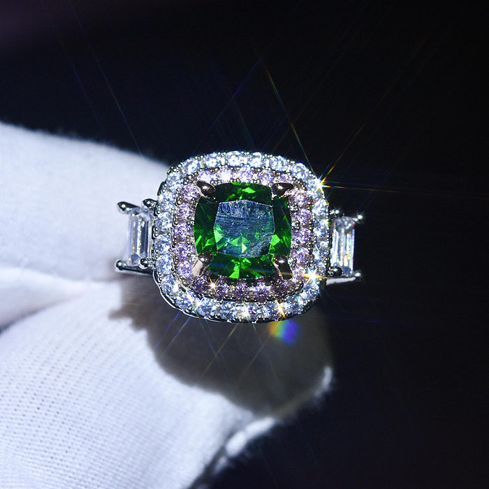 pt950 emerald citrine engagement ring for women