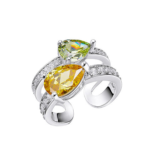 Emerald Heart Citrine Diamond Double Rings for Women