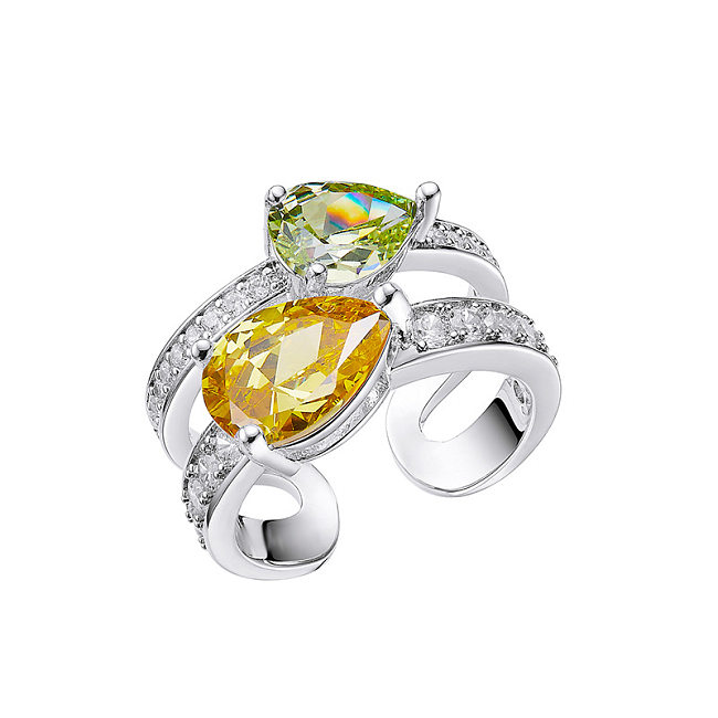 Anéis duplos de diamante citrino coração esmeralda para mulheres
