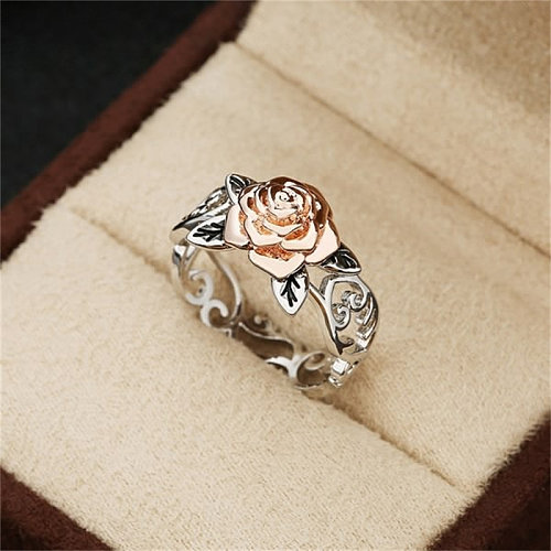silver plated 14k rose gold antique rings for women