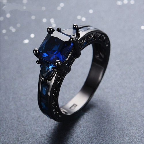 anéis de moda de safira preta personalizados para mulheres