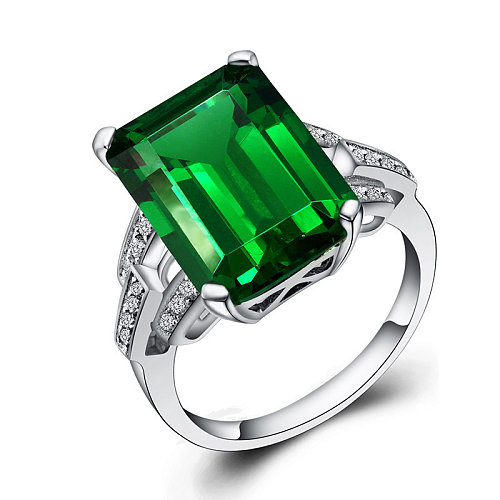 simple square emerald silver plated rings for women