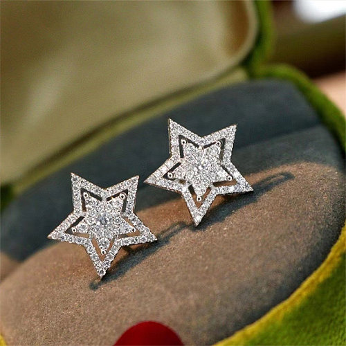 lindos aretes de moda de estrella de diamantes para mujer