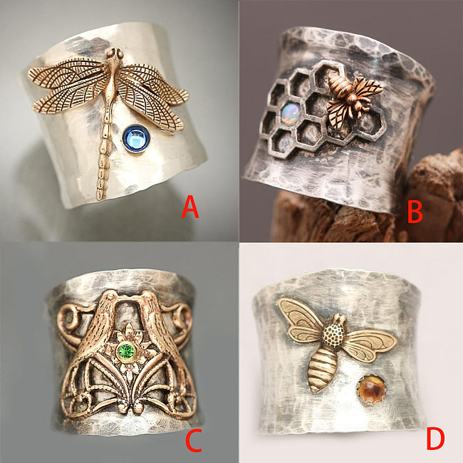antique dragonfly bee honeycomb rings for women