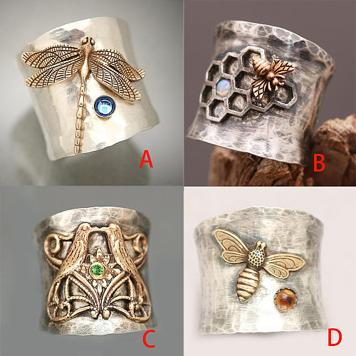 anéis de favo de mel de abelha libélula antigo para mulheres