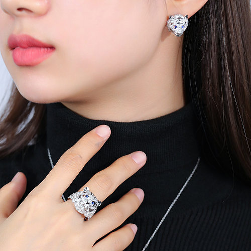 conjunto de colar, anel e brinco de safira tigre e diamante