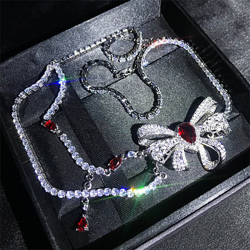 cute ruby diamond bow necklaces for women