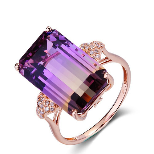hermosos anillos de oro rosa con lujos de amatista para mujer