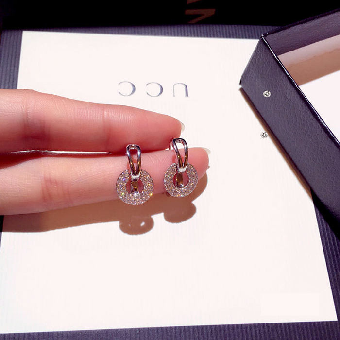 boucles d'oreilles simples en plaqué argent avec diamants pour femmes