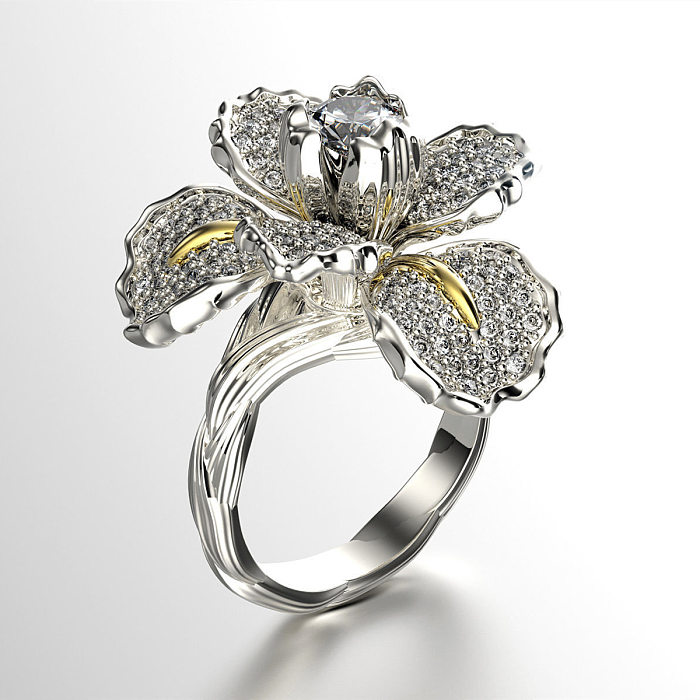 Bonitos anillos de flores de diamantes para mujer.