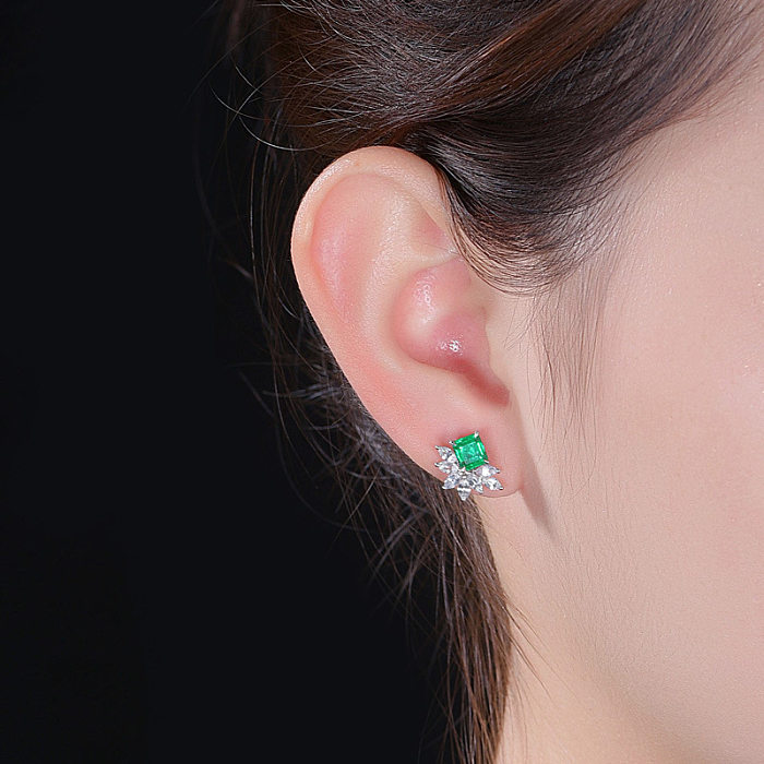 Boucles d'oreilles diamant carré émeraude de luxe pour la mode féminine