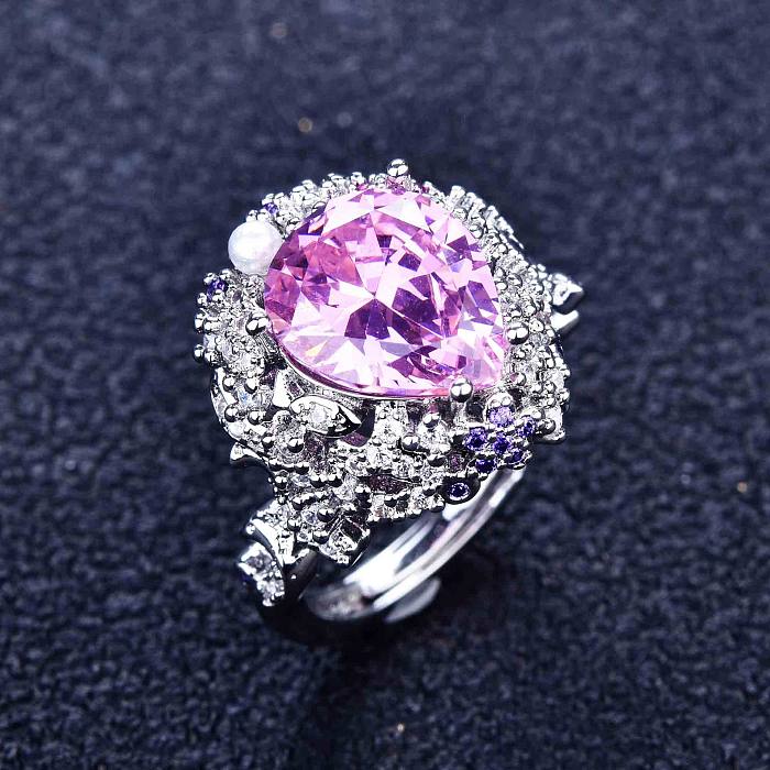 anéis de diamante de gota de água-marinha bonitos para mulheres
