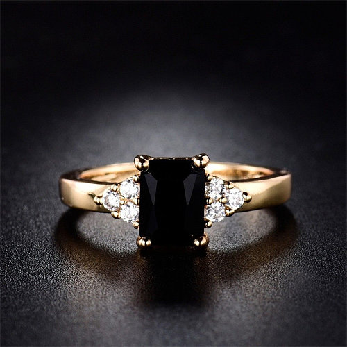 square black tourmaline gold rings for women
