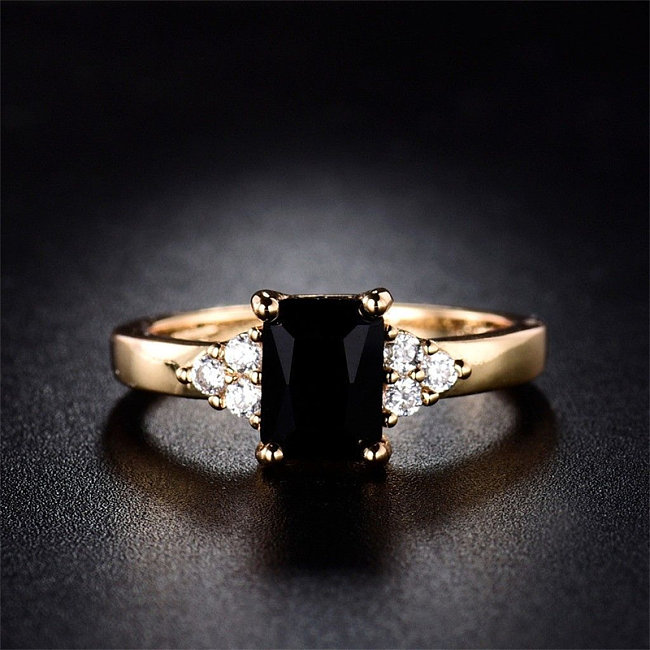anéis quadrados de ouro turmalina preta para mulheres