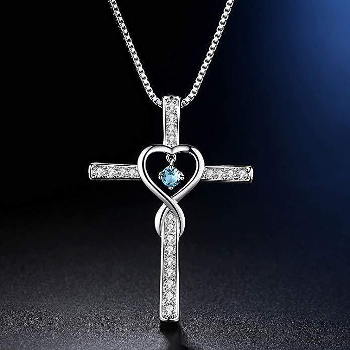 cute zodiac stone heart silver plated cross necklaces for women