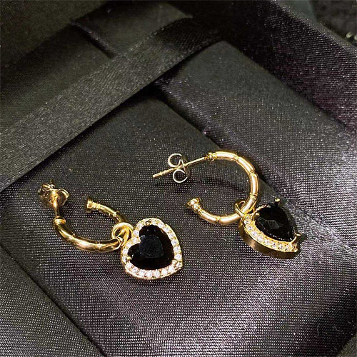 simple gold earrings with black stone for women