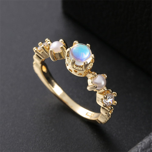 lindos anéis de pedra da lua de ouro para mulheres
