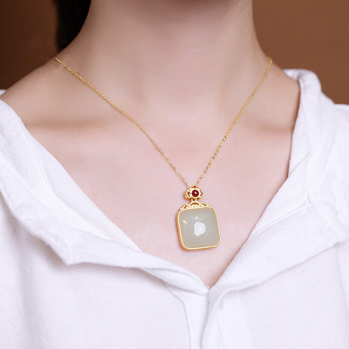 simple gold necklaces with green and white jade for women