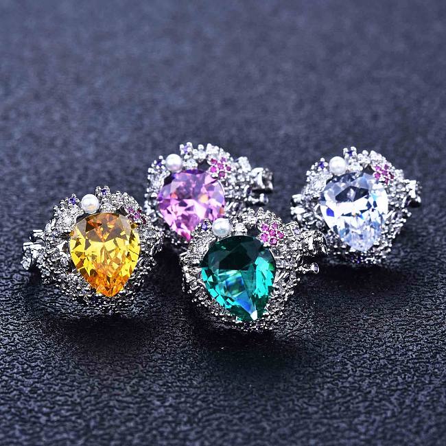 lindos anillos de diamantes con gota de aguamarina para mujer