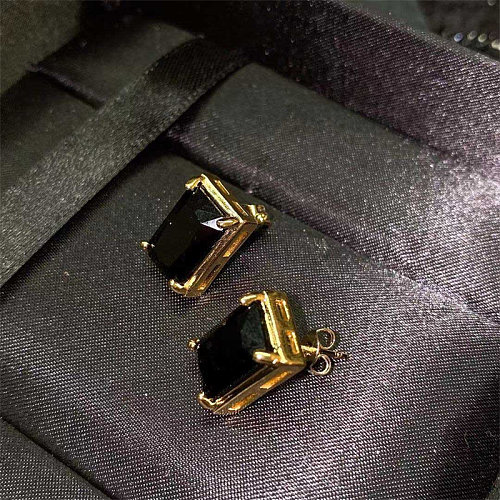 simple gold earrings with black stone for women