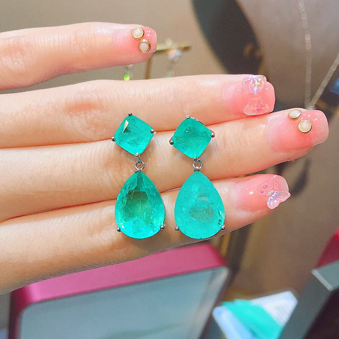 Einfache smaragdgrüne und blaue Paraíba-Ohrringe für Damen