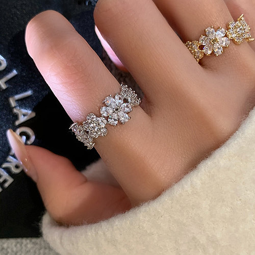 anillos de flores de diamantes de moda simple para mujer
