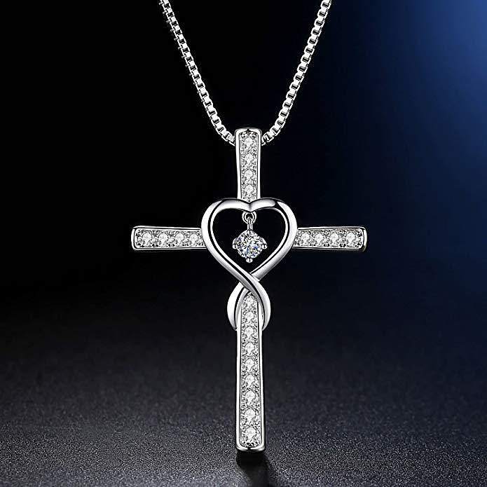 cute zodiac stone heart silver plated cross necklaces for women