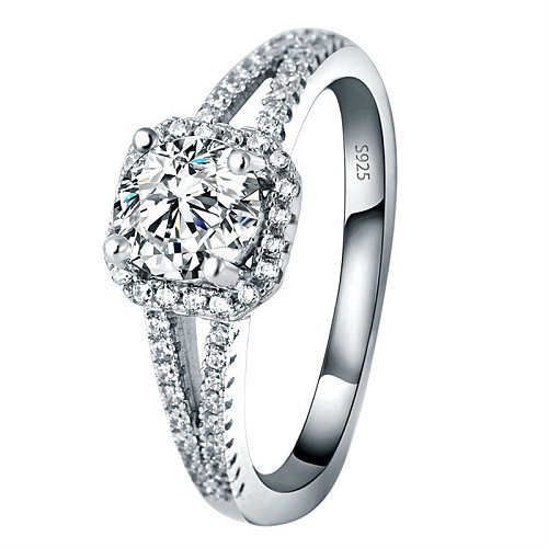 anéis simples folheados a prata com diamantes para mulheres