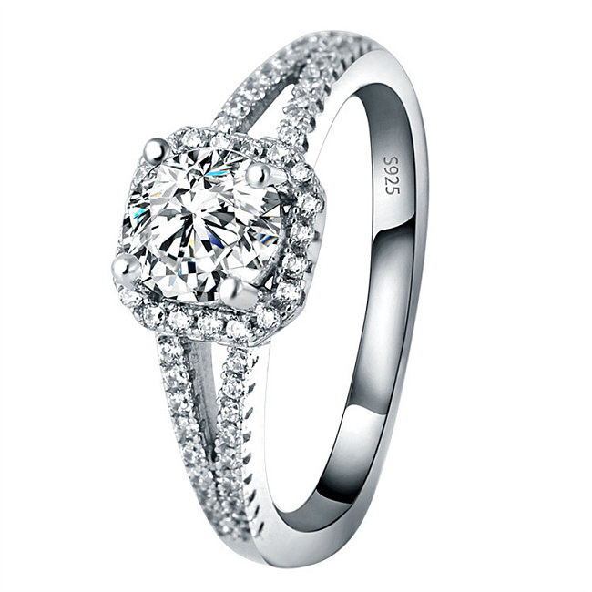 anéis simples folheados a prata com diamantes para mulheres