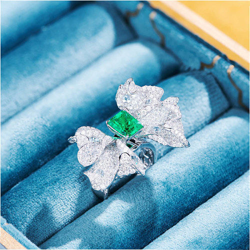 lindos anéis de borboleta de diamante esmeralda para mulheres