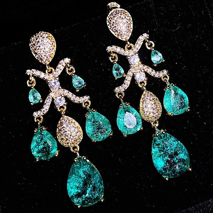 Long silver plated earrings with natural crystal for women