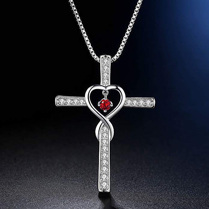 Bonitos collares cruzados chapados en plata con corazón de piedra del zodiaco para mujer
