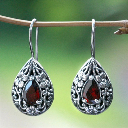 antique silver plated earrings with ruby for women