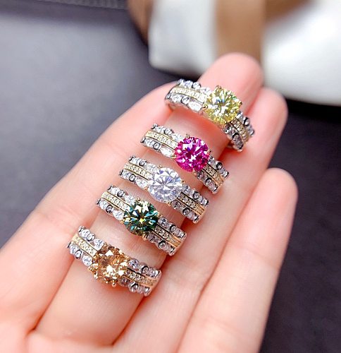 anéis ajustáveis ​​de citrino moissanite, esmeralda, quartzo rosa para mulheres