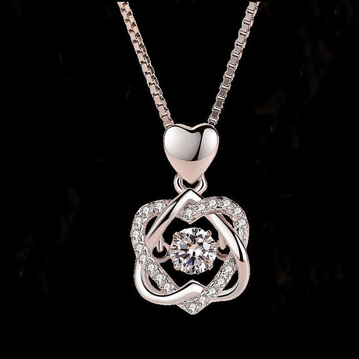 colliers coeur de luxe en or rose plaqué argent avec diamants pour femmes