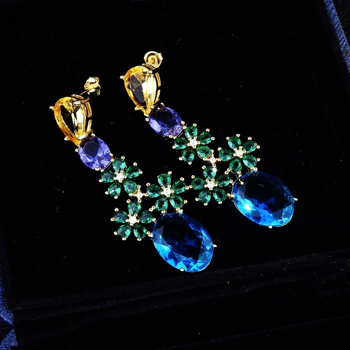 Aretes de flores de piedras preciosas de cristal verde personalizados para mujer