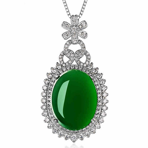 einfache versilberte Diamant- und Smaragdhalsketten für Frauen