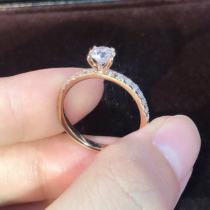 anillos de boda simples plateados con diamantes para mujer
