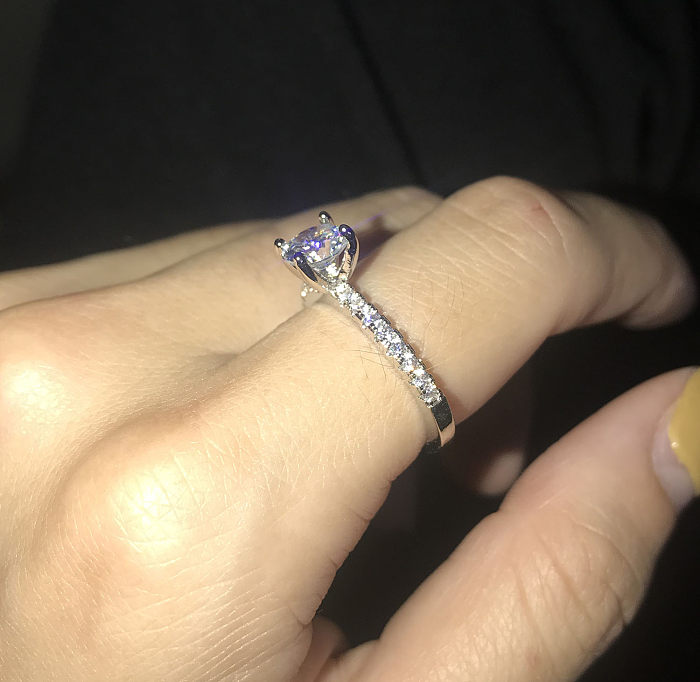 anéis de casamento simples banhados a prata com diamantes para mulheres