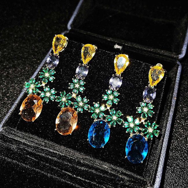 Aretes de flores de piedras preciosas de cristal verde personalizados para mujer