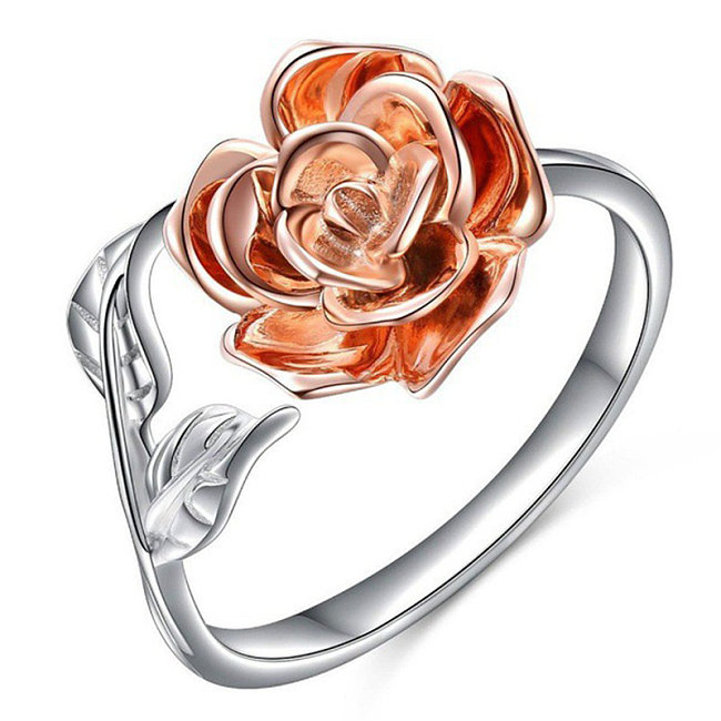 Lindos anéis de rosa folheados a prata fashion para mulheres